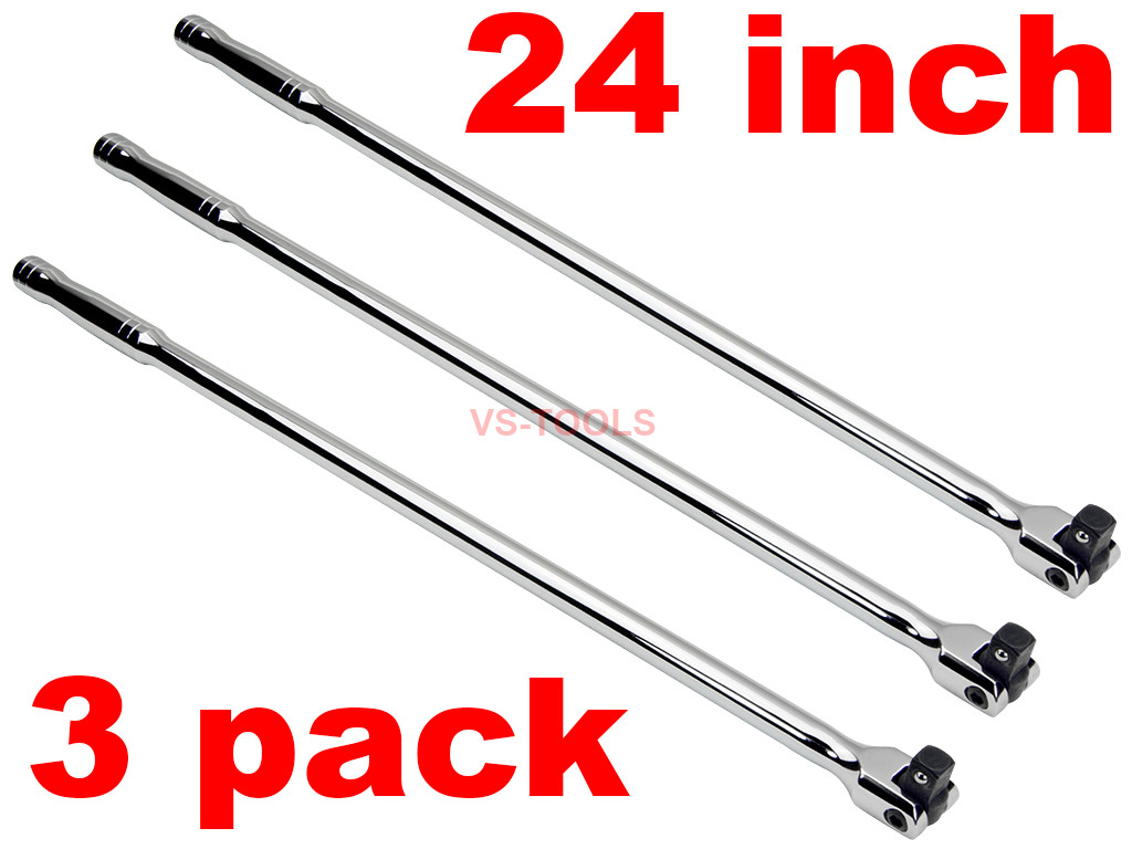 3 Pack 1/2in Flex Head 24inch Breaker Bar NonRatcheting